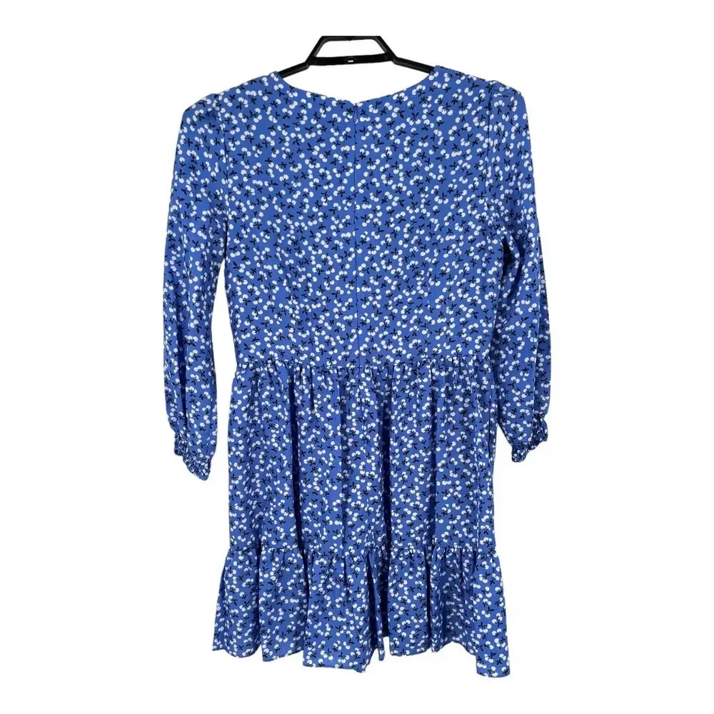 Eliza J Dress Floral Surplice neck long sleeve fit flare blue size 14 - Picture 8 of 11